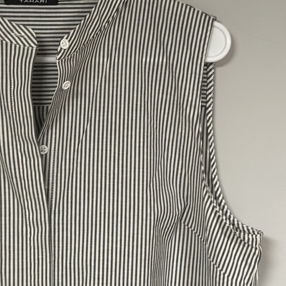 Tahari Carla Pinstripe Sleeveless Blouse, Gray & Black, Hi - Lo Hem, L,  NWT - Picture 7 of 9